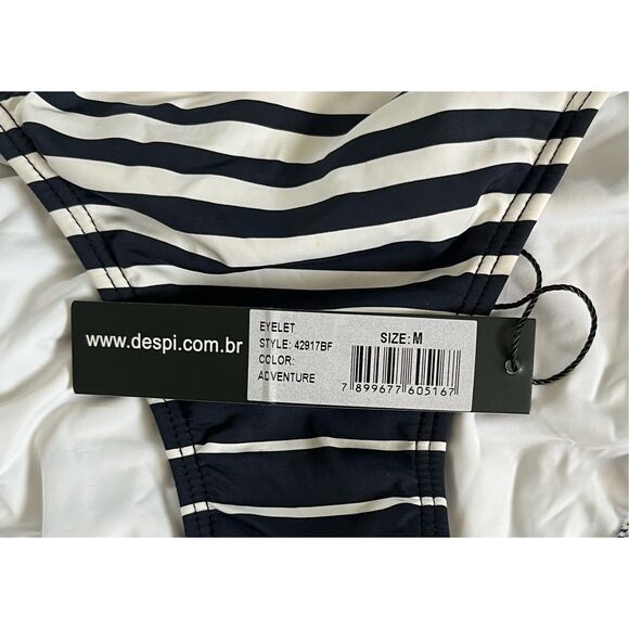 Despi Adventure Striped Eyelet Side Tie Bikini Bottoms Size Medium NWT - Picture 2 of 6